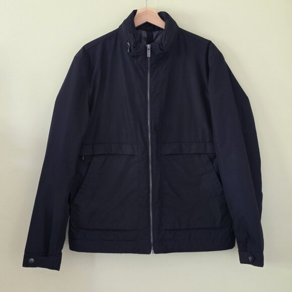 Massimo Dutti Jacket Men XL Black Full Zip Bomber Quilted Lining LS Pockets Hood - Picture 1 of 16